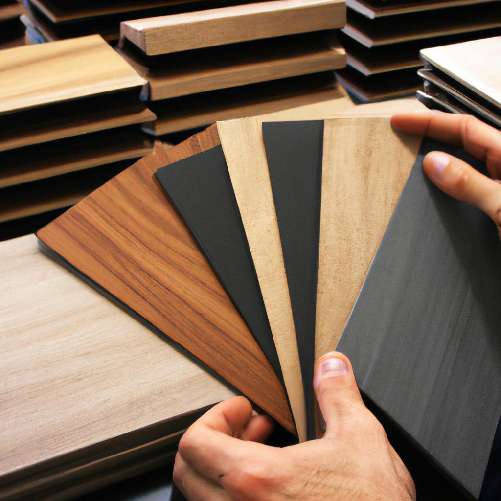 Person selecting different plywood finishes