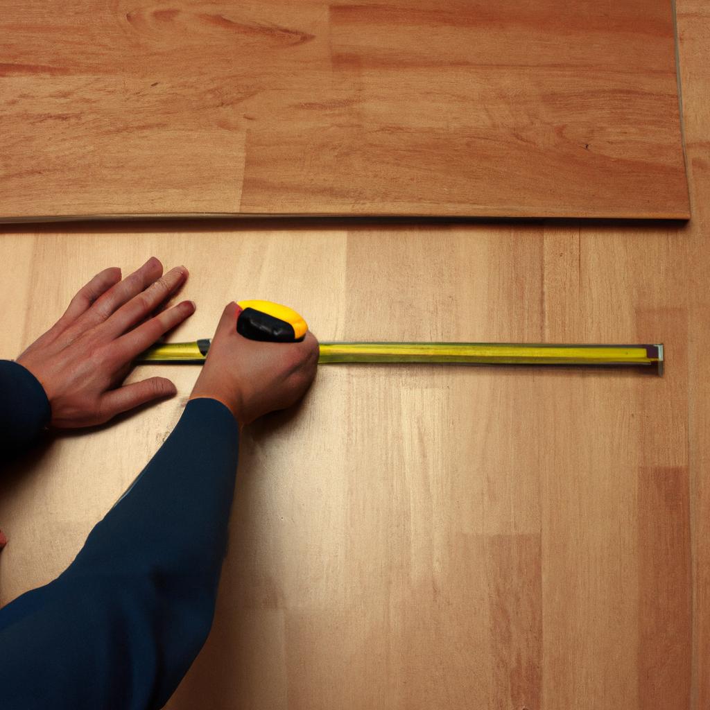 Person measuring plywood with tape