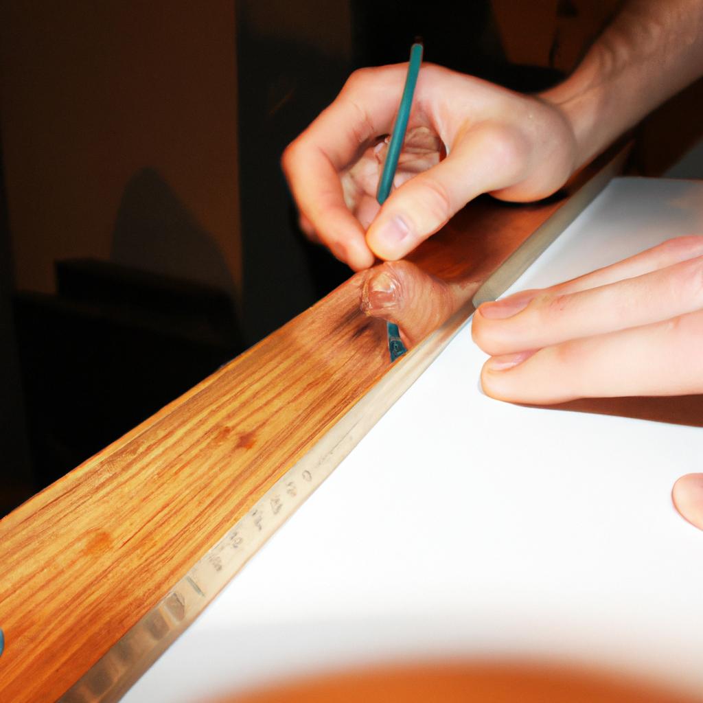 Person measuring wood stud dimensions