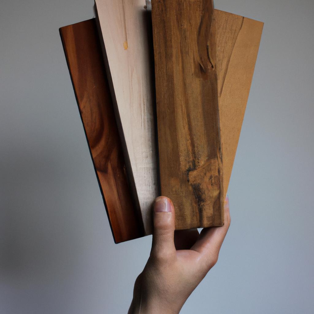 Person holding different types of wood