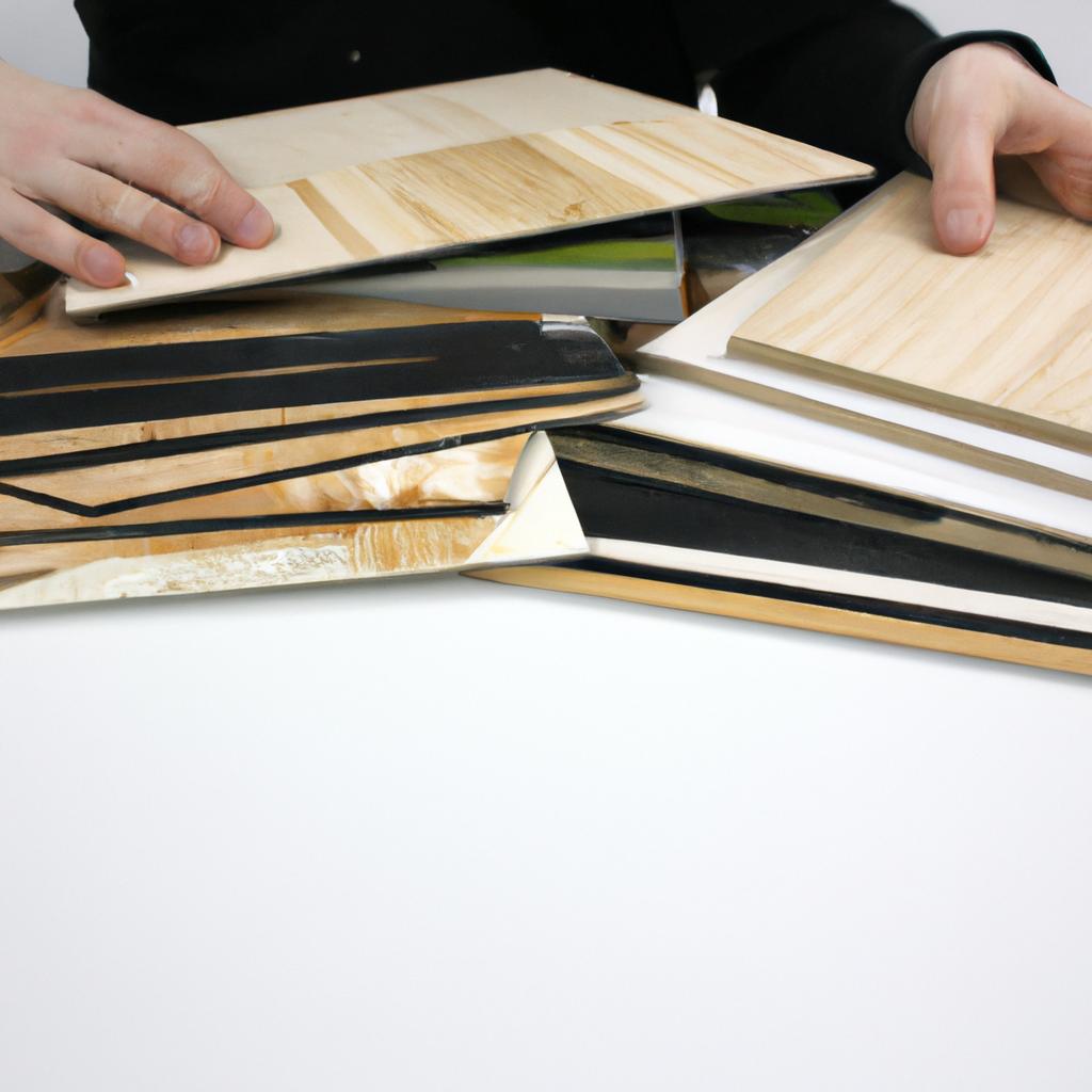 Person examining different types of plywood