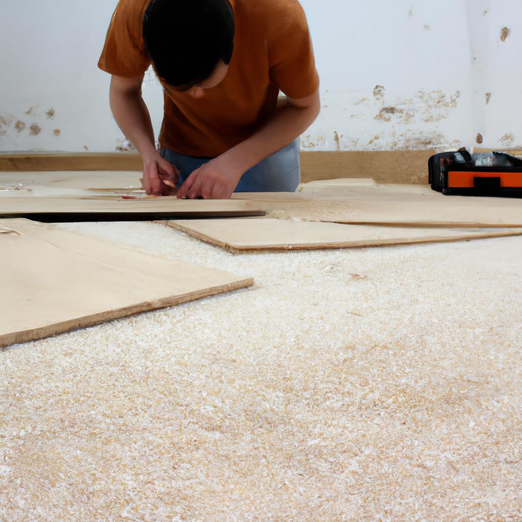 Person working with plywood materials