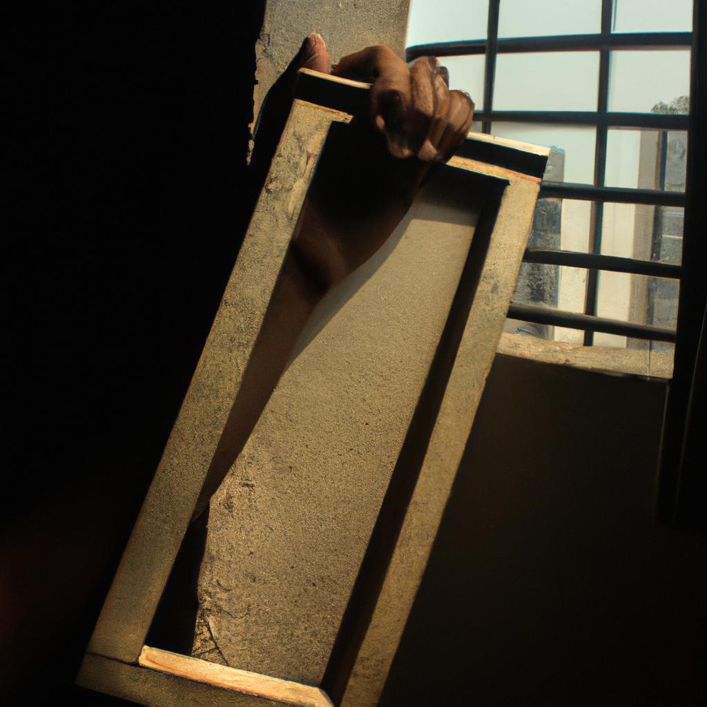 Person holding a window frame